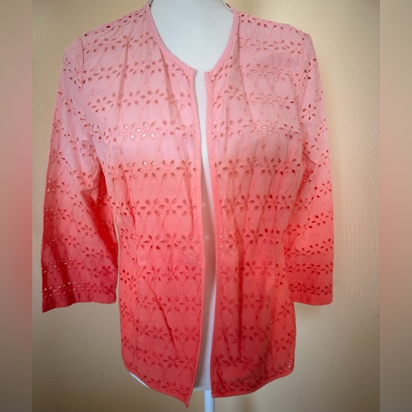 Chico's Eyelet Lightweight Embroidered - Open Front Jacket - Picture 1 of 6